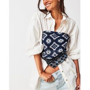 Free People White and Blue Blouse
